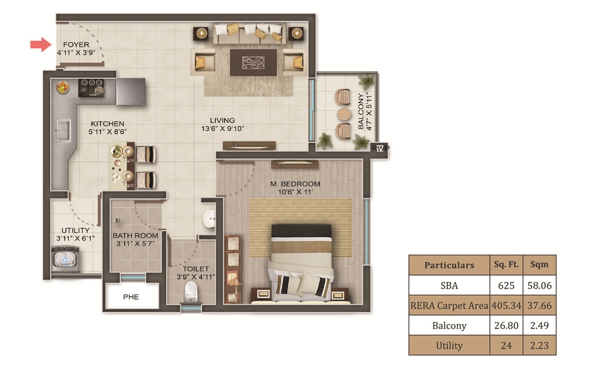1 BHK Floor Plan